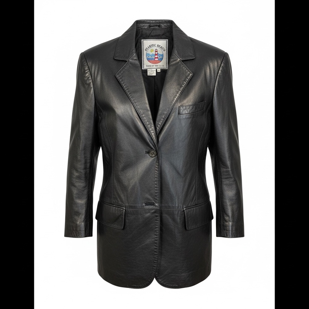 Vintage Black Leather Coat by Atlantic Beach
